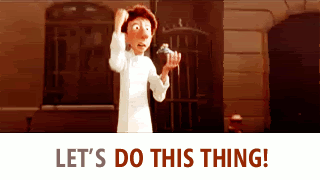 Animated GIF from the movie Ratatouille of the cook pumping his fist and saying "Let's do this thing!"