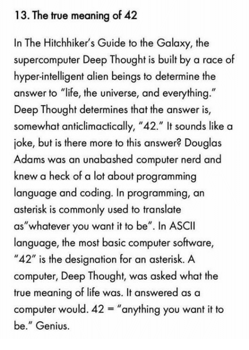 The Real Meaning of 42. In Douglas Adams' The Hitchhiker's… | by Ryan S  Kinsgrove | Medium